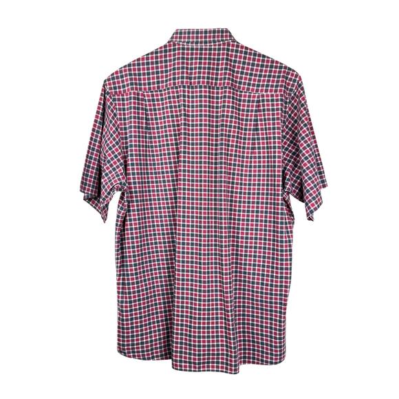 Scott Barber Men's 100% Cotton Red Gray Checkered Short Sleeve Button Up Shirt - Picture 2 of 7